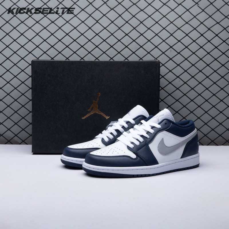 Jordan 1 Low Wolf Grey Midnight Navy 553558-141 Unisex
